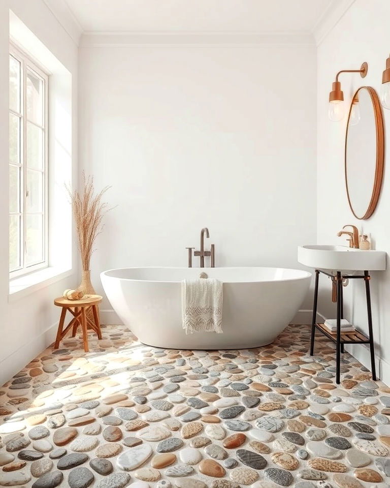 earthy tone pebble mosaic floor