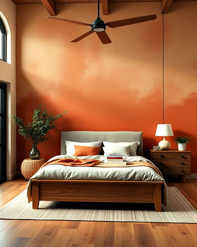 earthy tones bedroom wall painting with texture