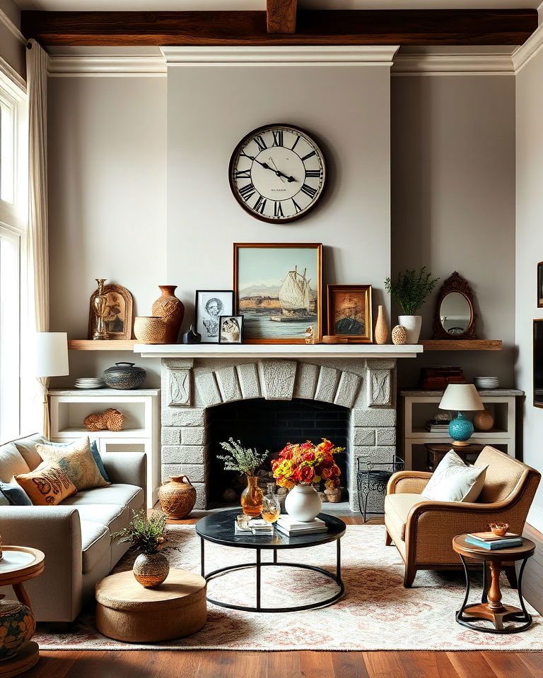 eclectic accessories maximalist living room