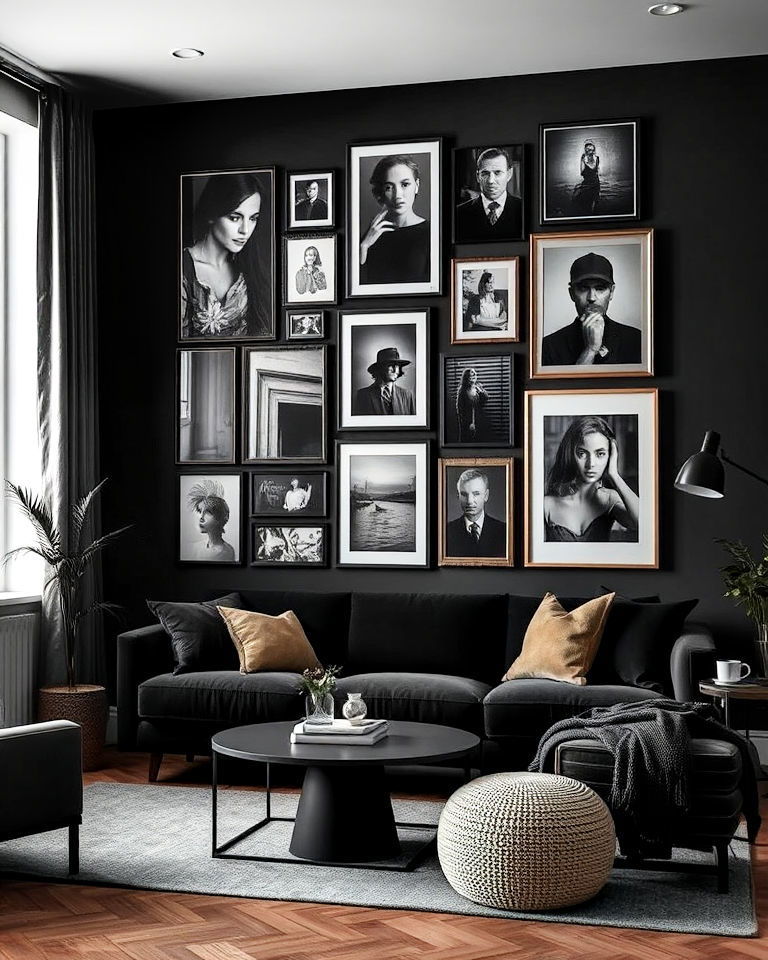 eclectic gallery wall moody living room