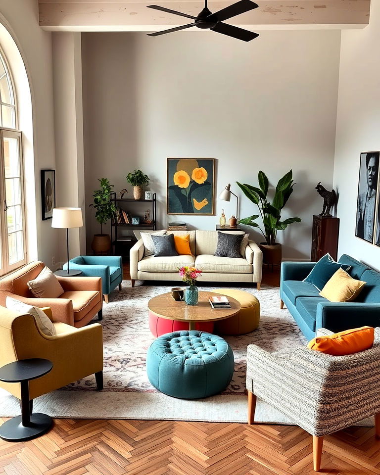 eclectic seating arrangements living room