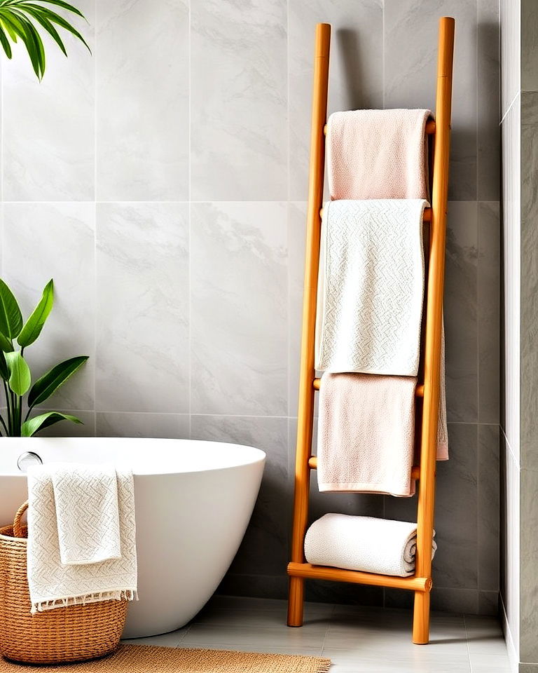 eco friendly bamboo ladder to hold multiple towels