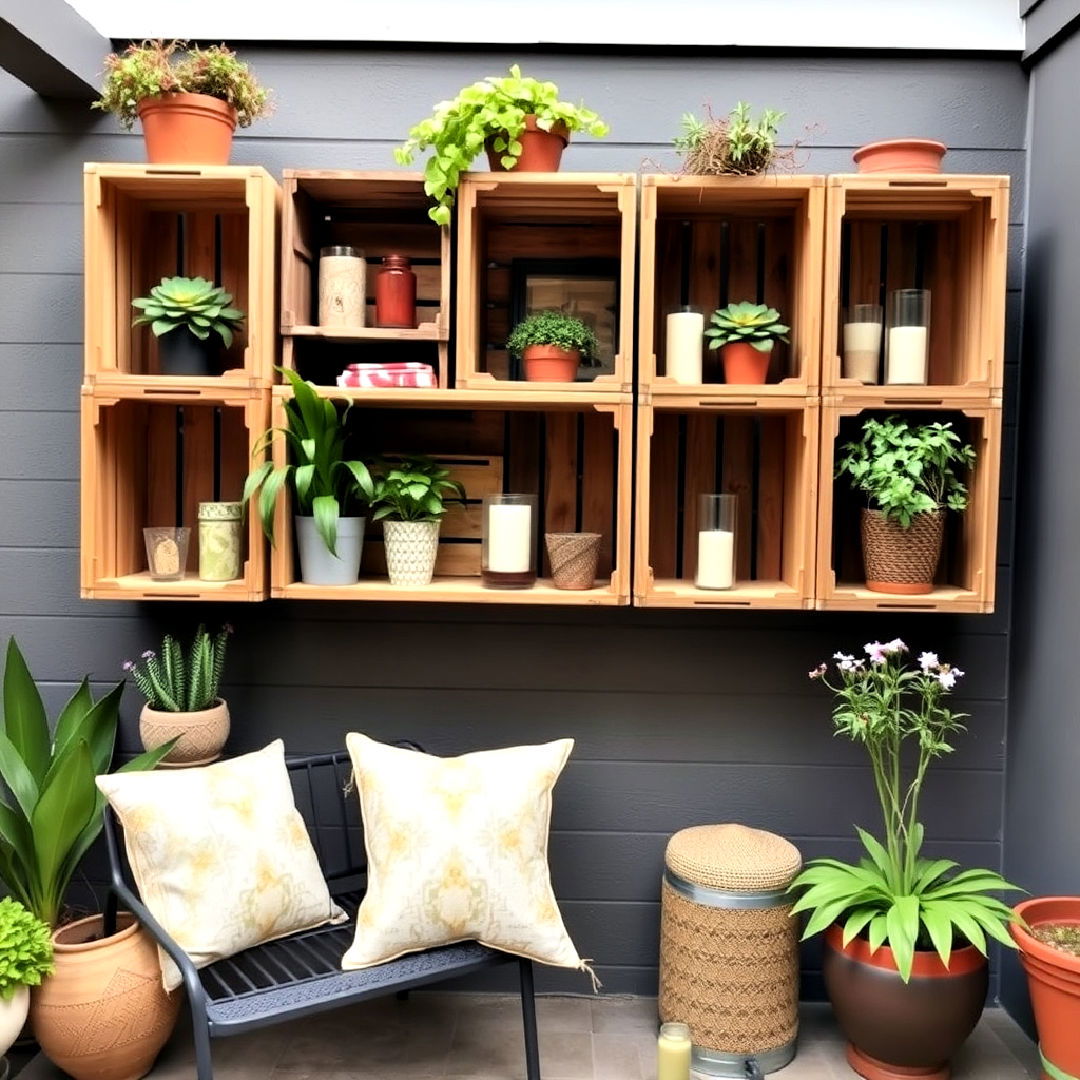 eco friendly wooden crate shelving