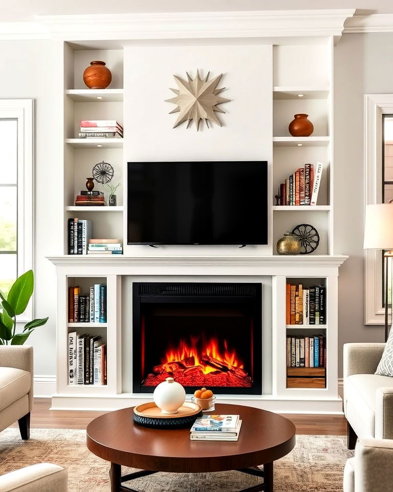 electric fireplaces with built in bookshelves