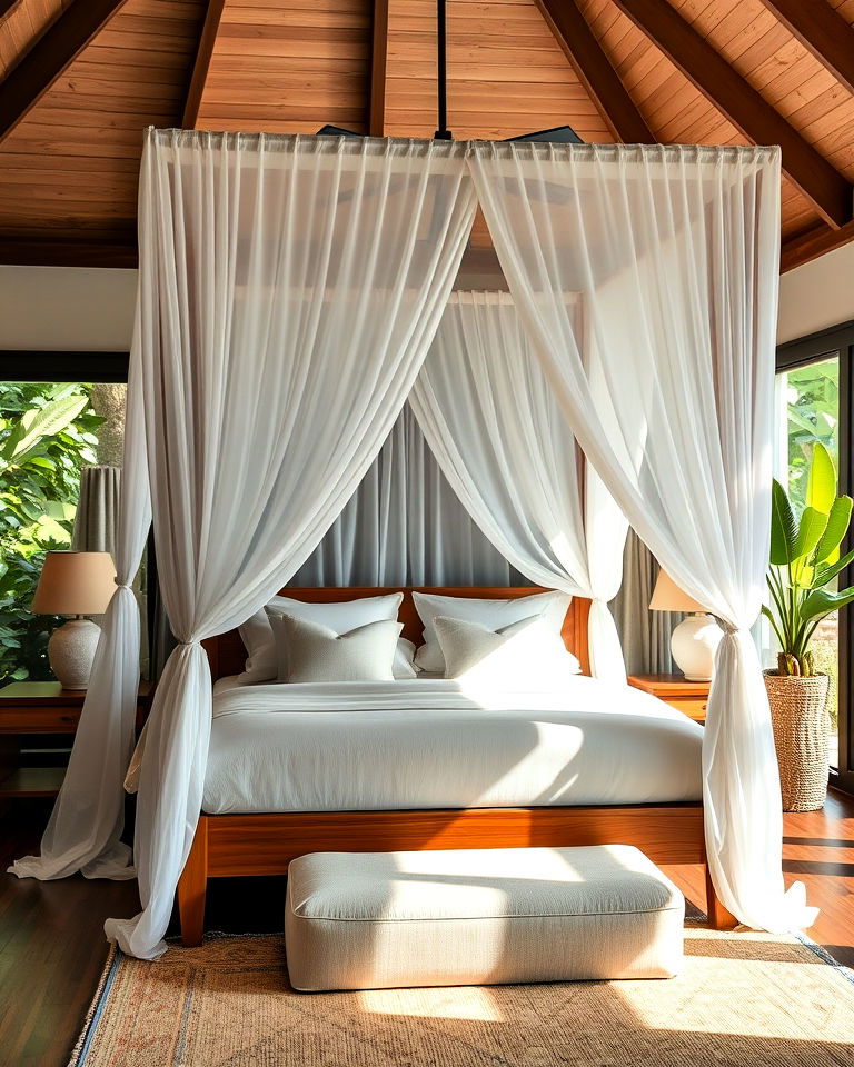 elegance canopy bed with sheer drapes