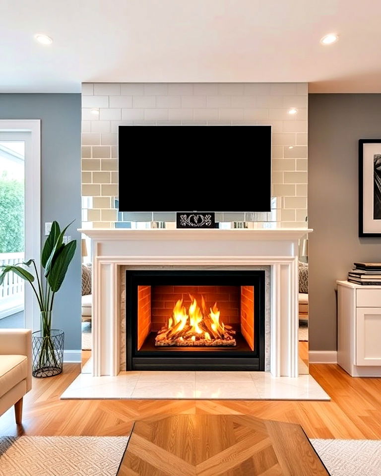 elegance mirrored tile backsplash