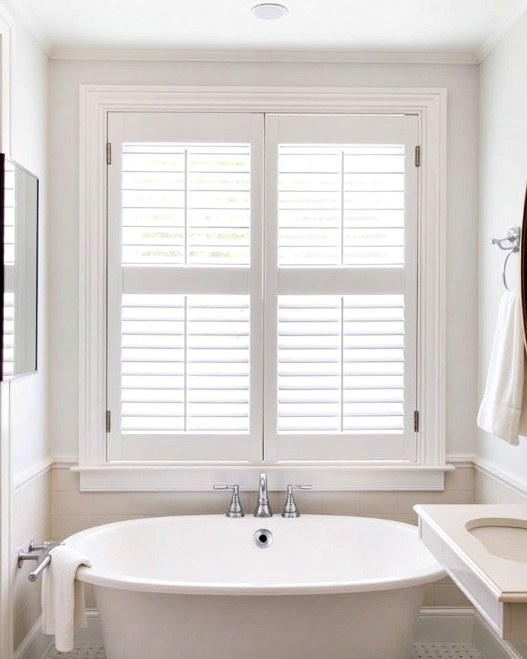 elegance plantation shutters for bathroom window