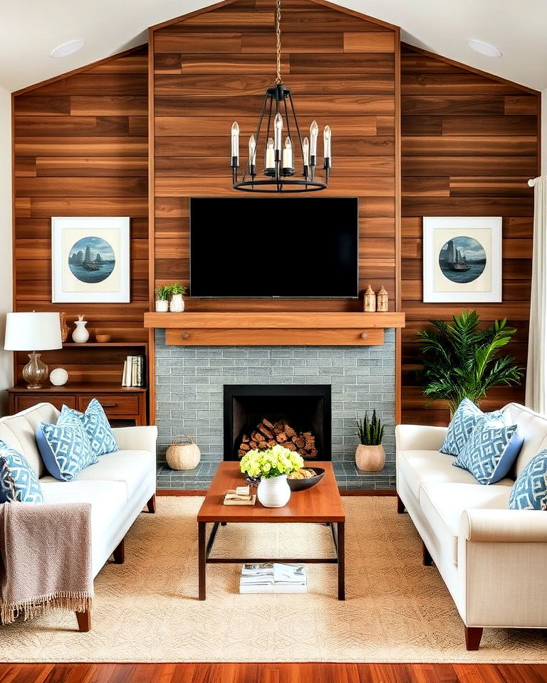 elegance stained shiplap finish living room