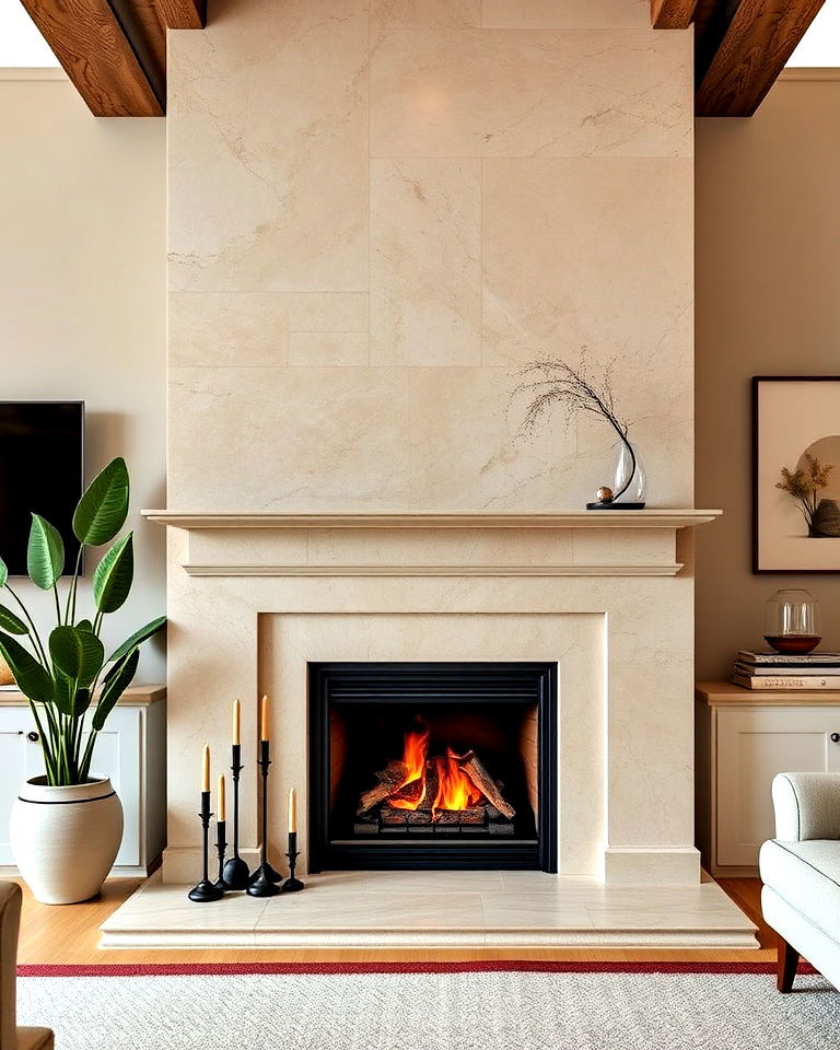 elegance travertine tile backsplash for any fireplace