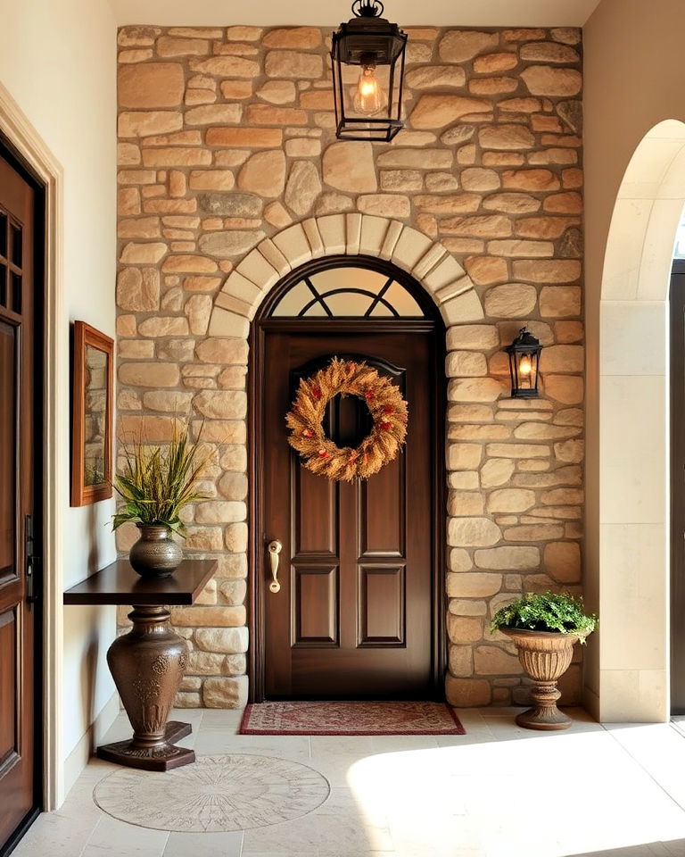 elegant and inviting entryway stone wall