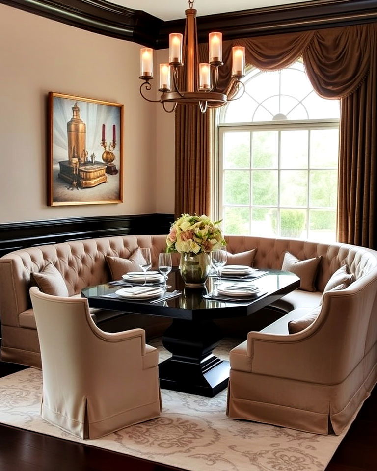 elegant banquette in a formal dining room