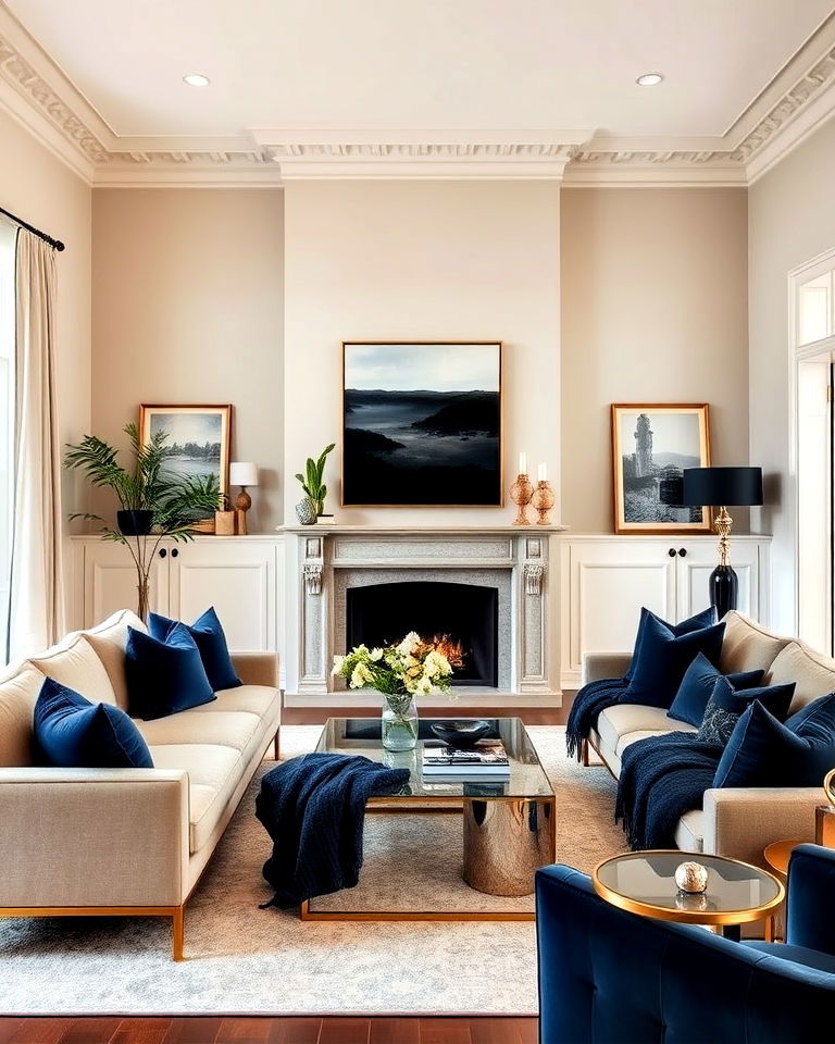 elegant beige with navy accents