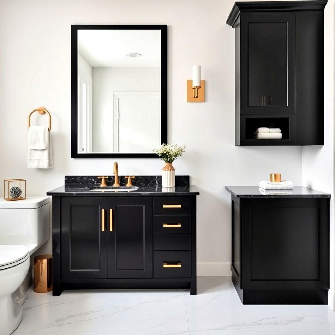 elegant black cabinets with gold hardware