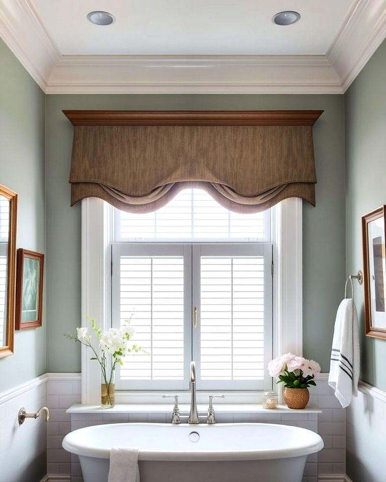 elegant cornice boxes for bathroom window