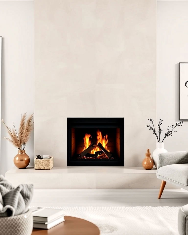 elegant fireplace with neutral colored tiles