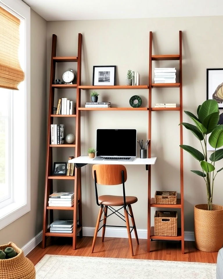 elegant ladder desk setup for your living room