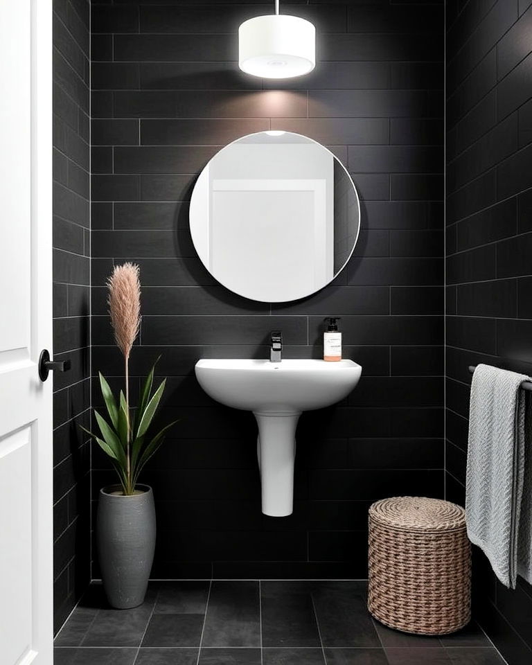 elegant matte black bathroom wall tiles