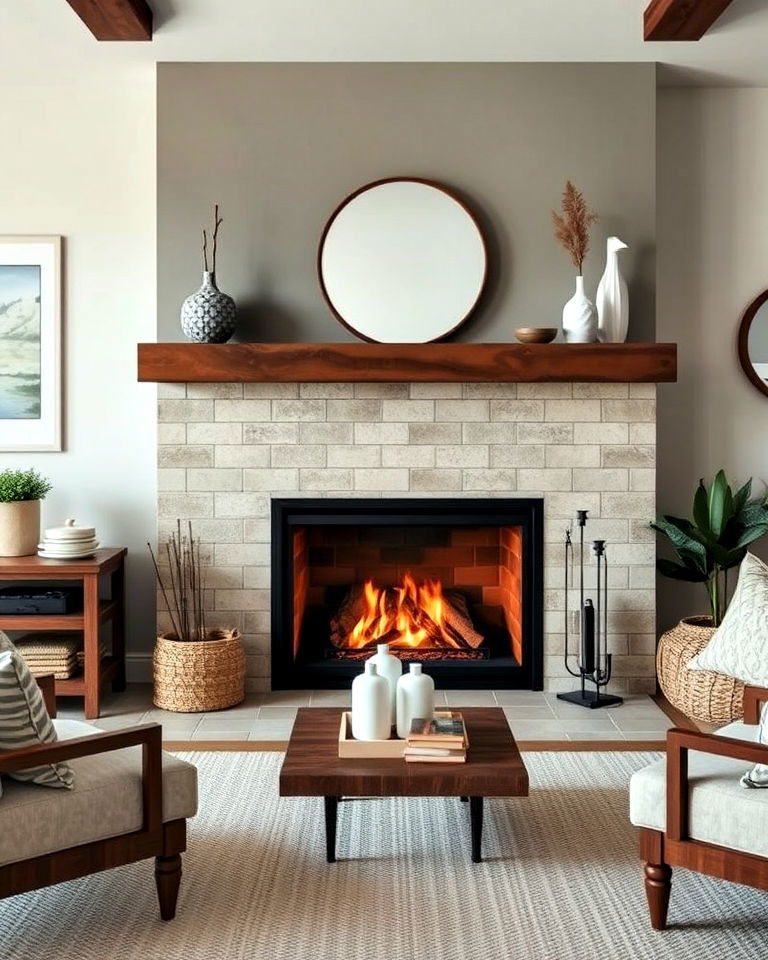 elegant matte finish tile fireplace