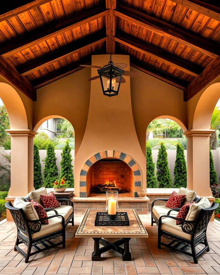 elegant mediterranean style with arched fireplace