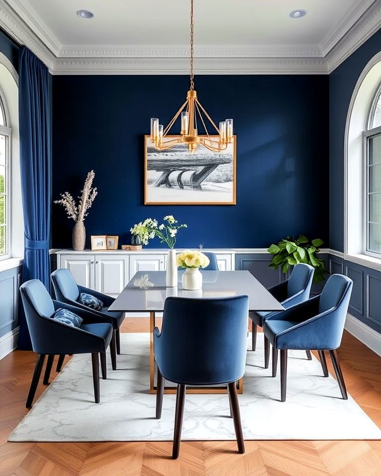 elegant navy blue velvet upholstered dining chairs