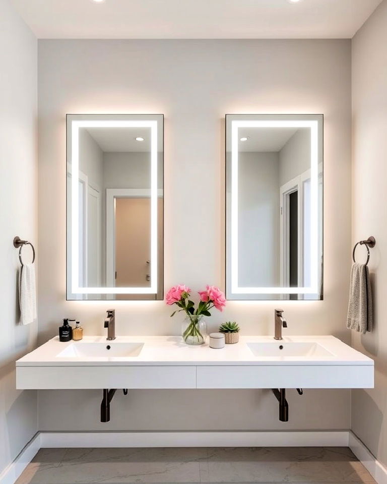 elegant side by side vanity mirrors