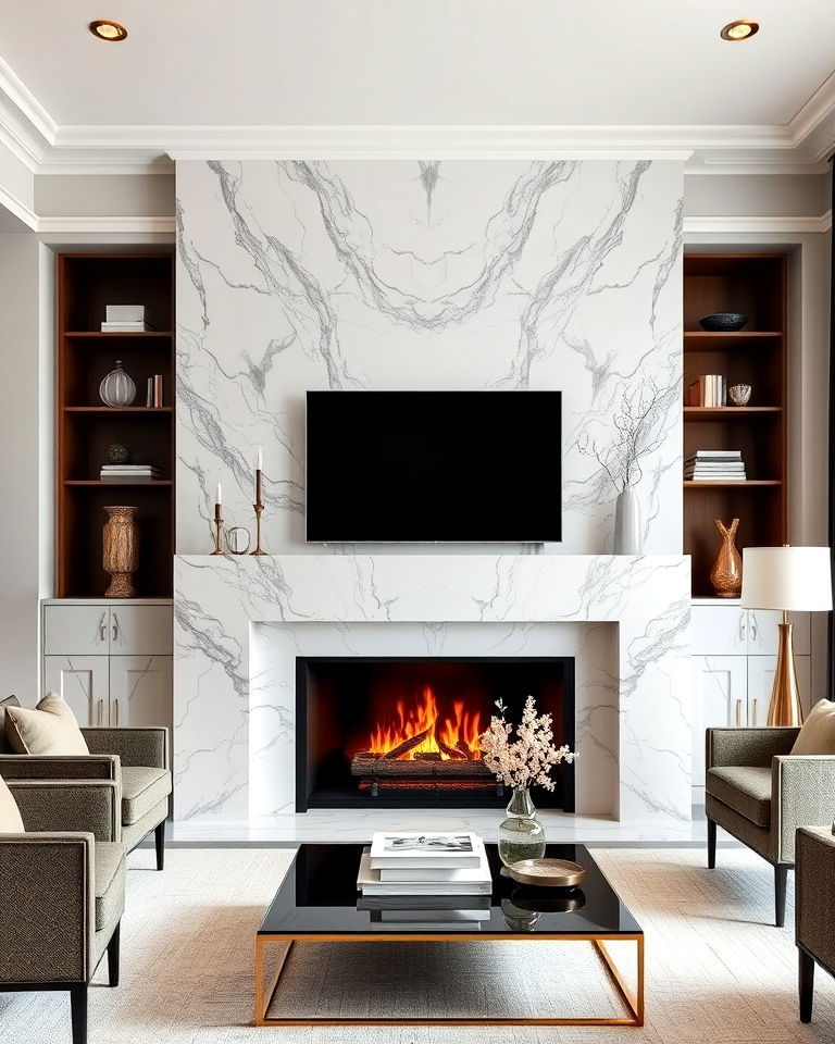 elegant style marble fireplace living room