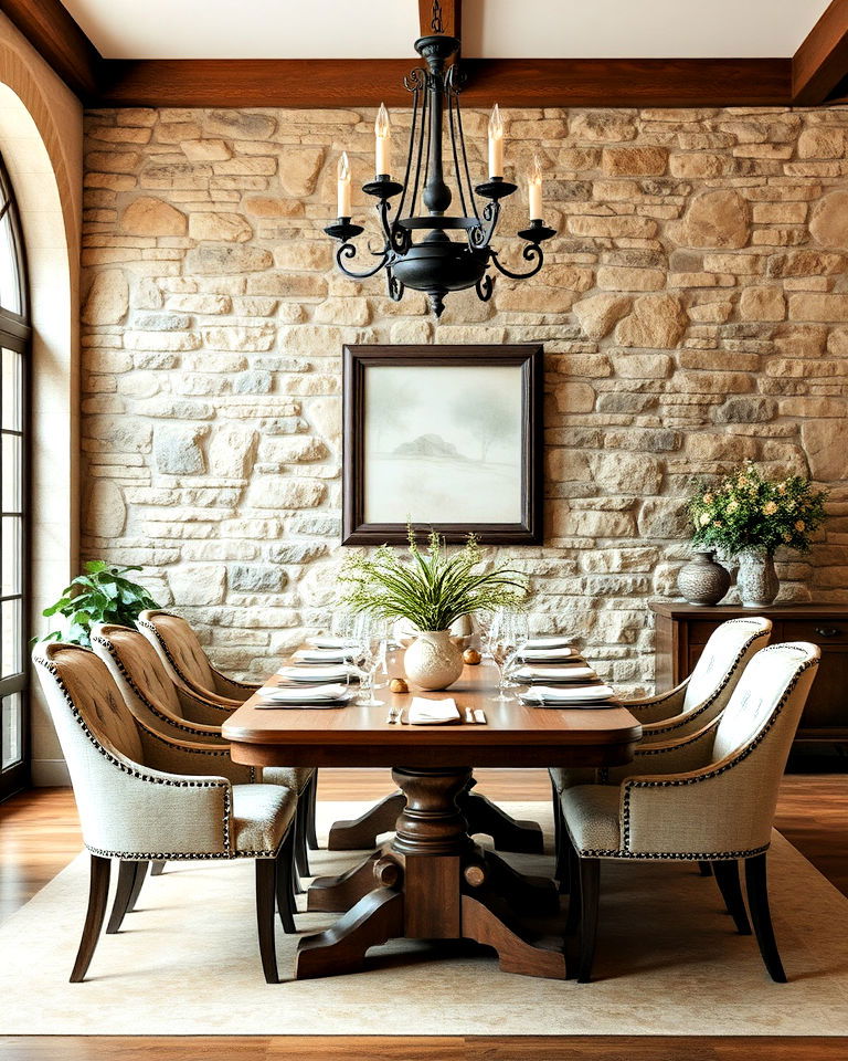 elegant vintage stone wall for the dining room