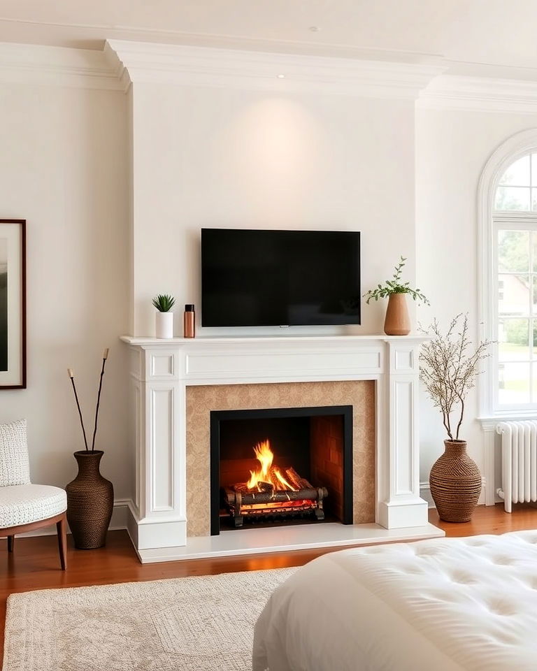 elegant white fireplace for a bright airy feel