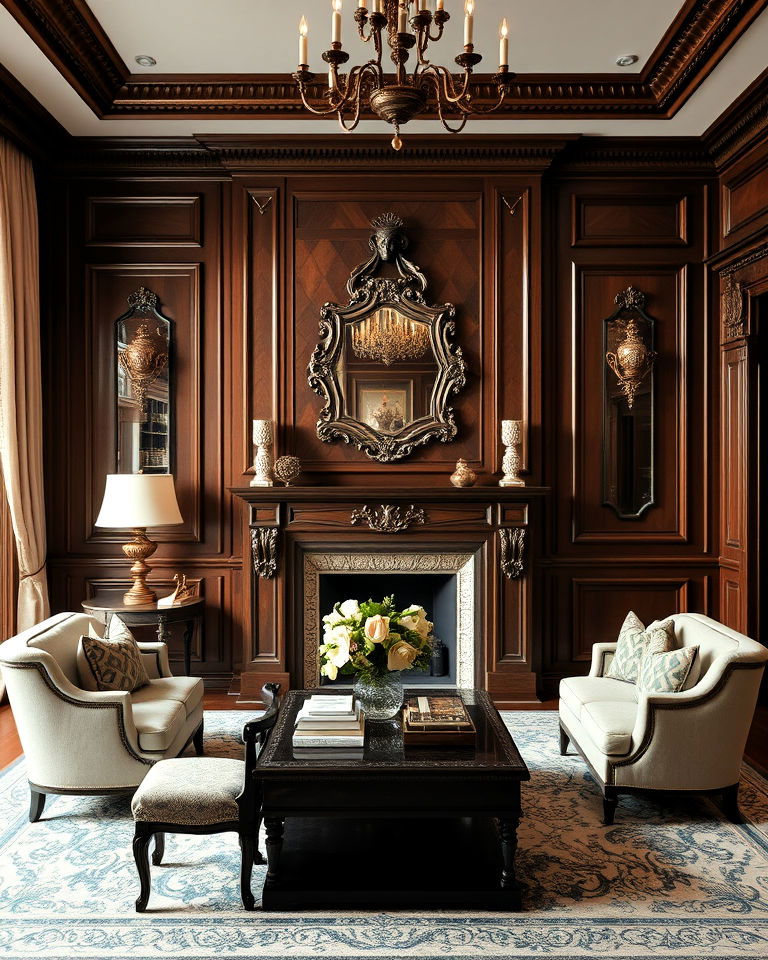 elegant wood paneling for a royal living room