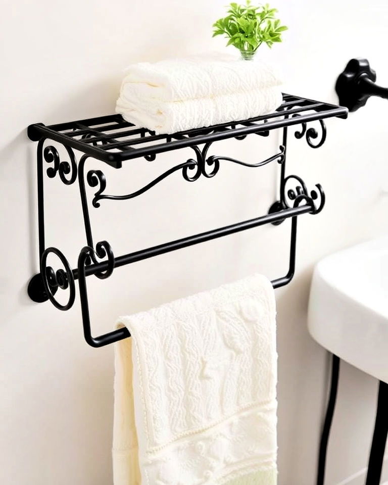 elegant wrought iron bathroom towel rack