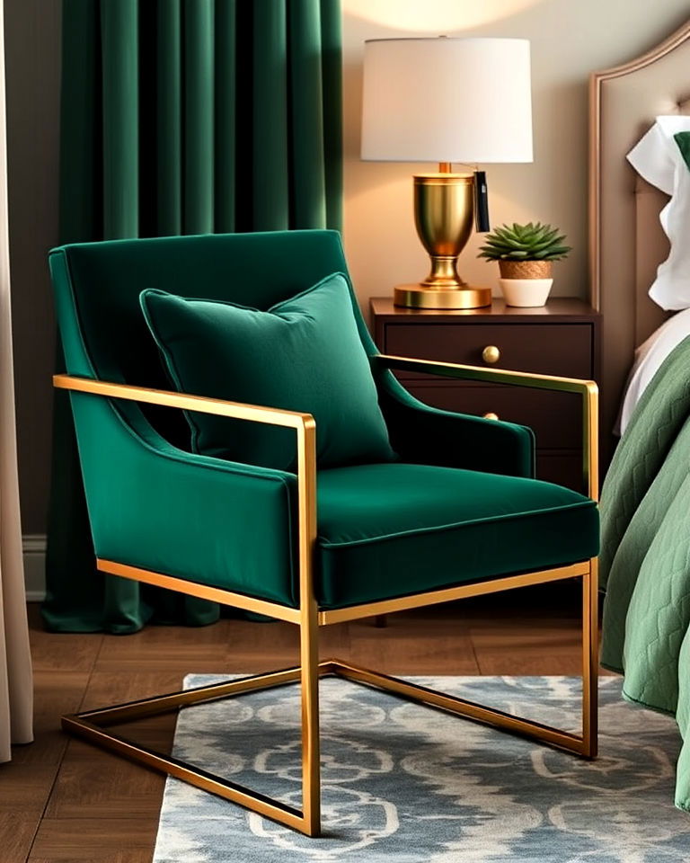 emerald green accent chair with gold frame