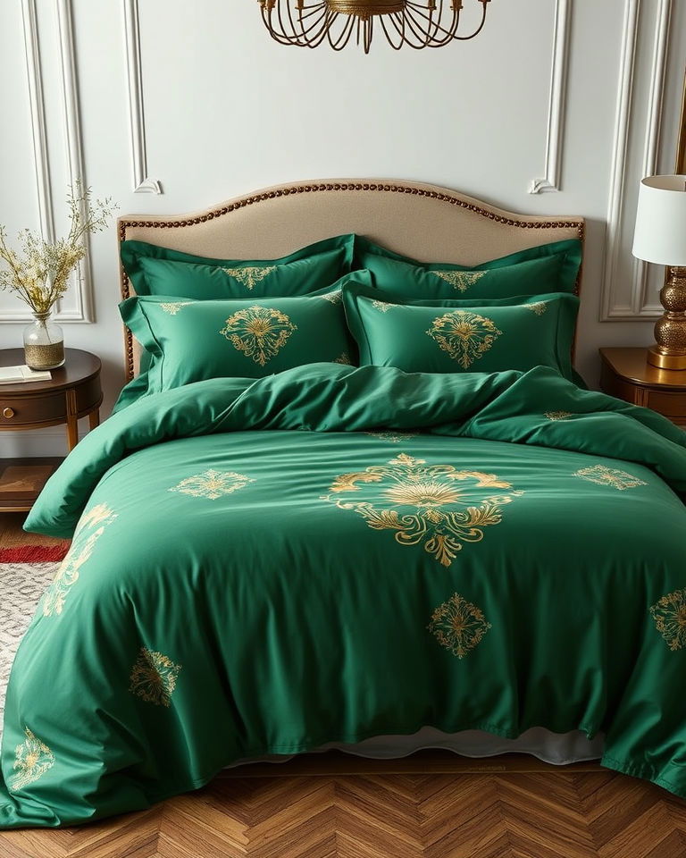 emerald green and gold duvet cover bedroom