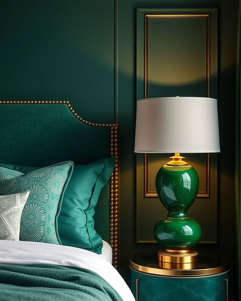 emerald green and gold lamps bedroom