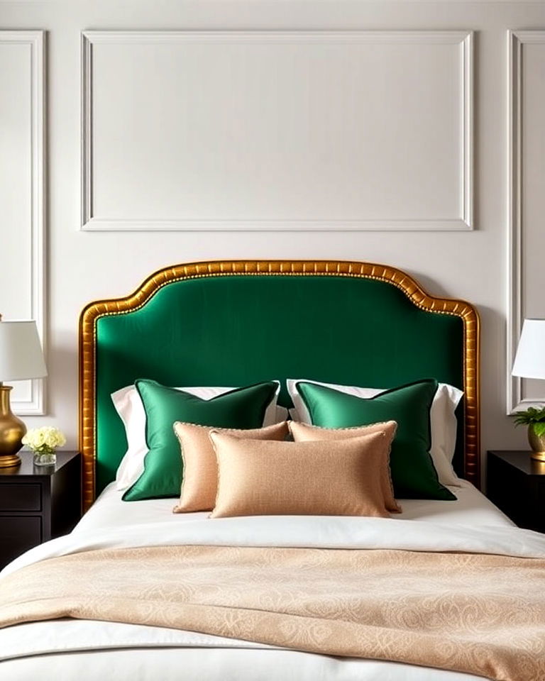 emerald green headboard with gold trim