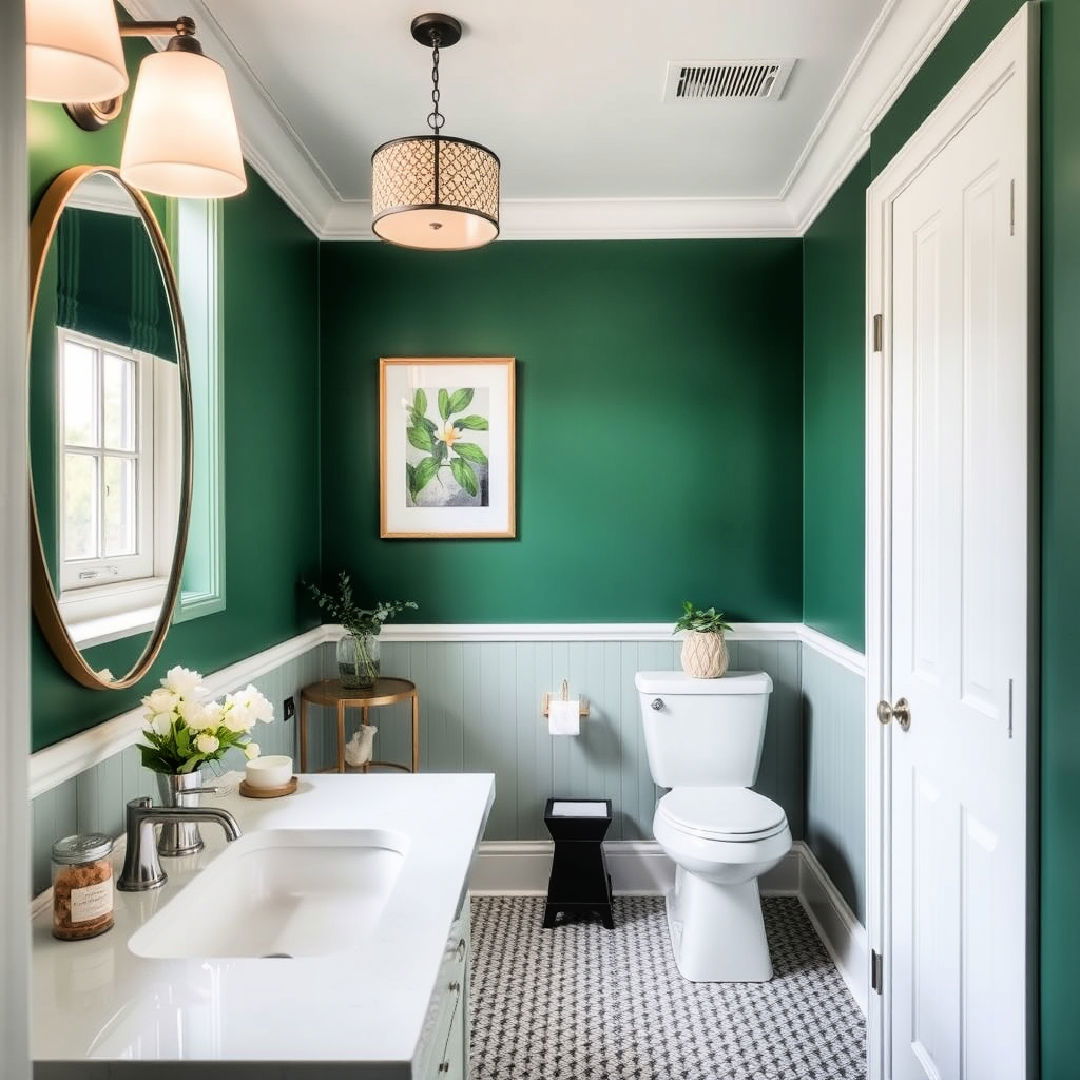 emerald green small bathroom accent wall idea