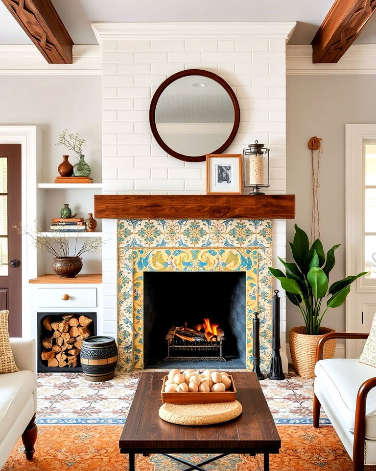 encaustic tile fireplace for artistic flair