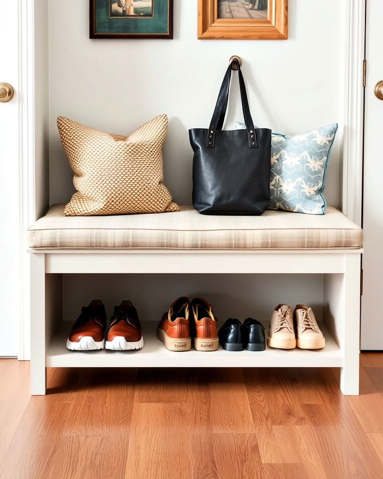 entryway bench with shoe shelves