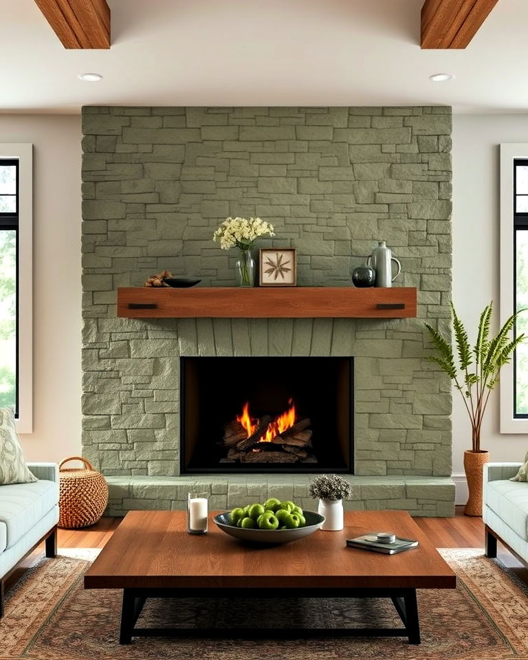 eucalyptus green fireplace stone surround