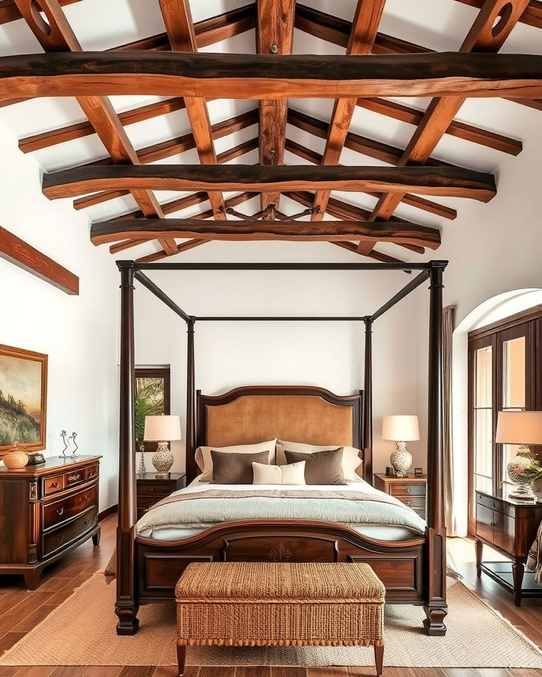 expose wooden beams for mediterranean bedroom