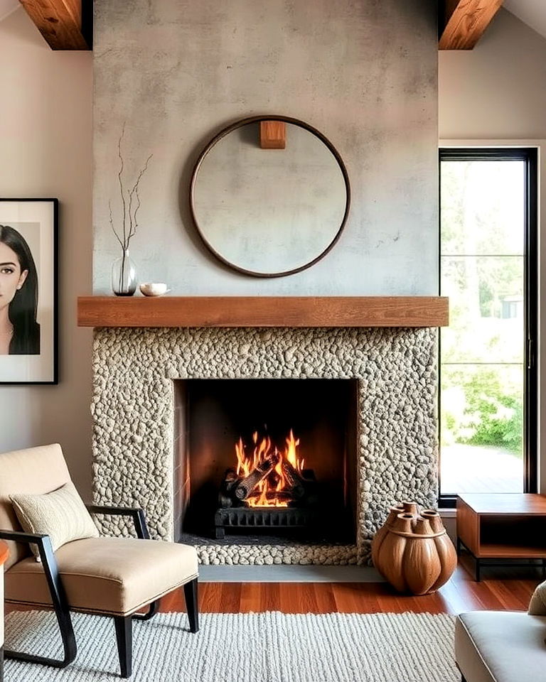 exposed aggregate concrete fireplace