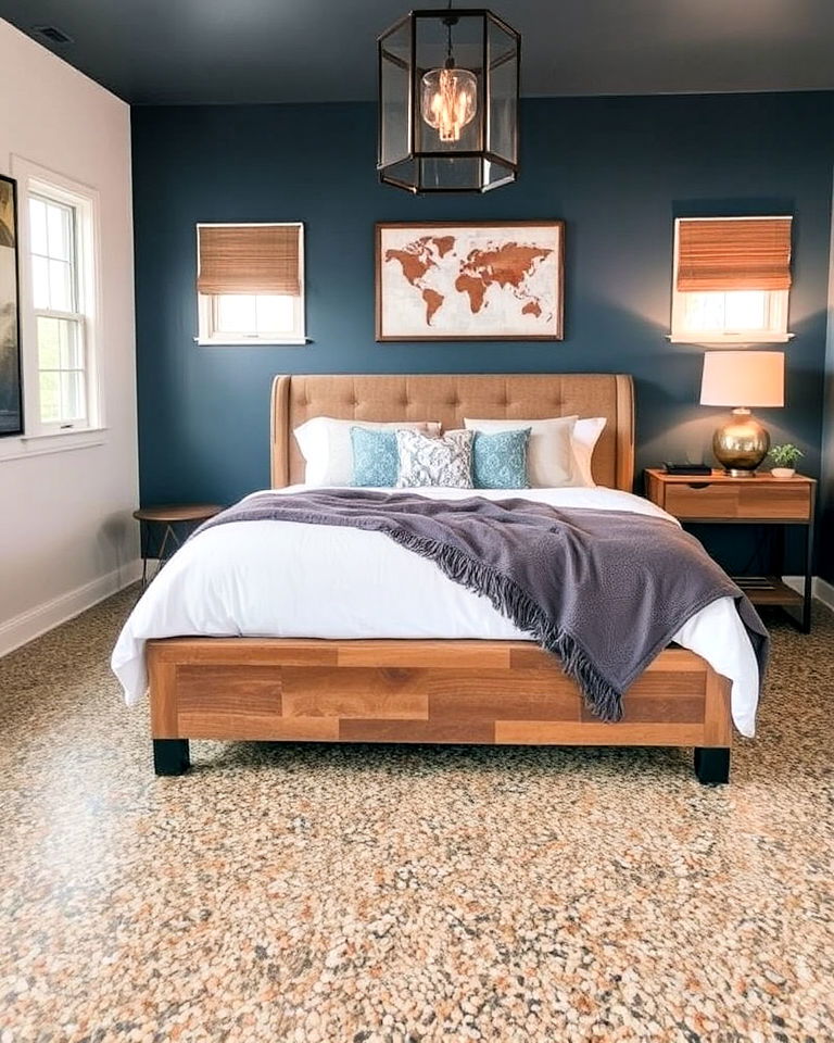 exposed aggregate concrete floor bedroom