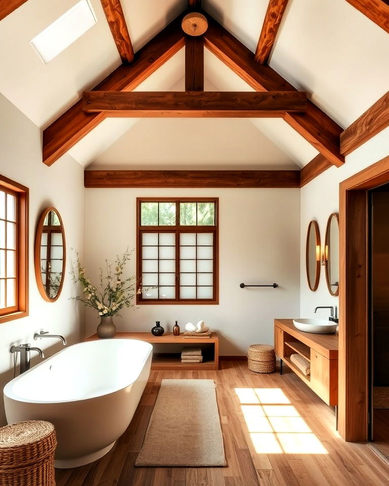 exposed beams in bathroom for architectural interest