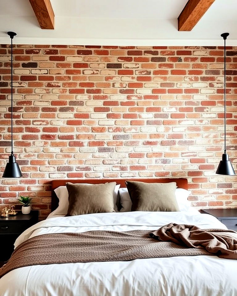 exposed brick bedroom headboard wall