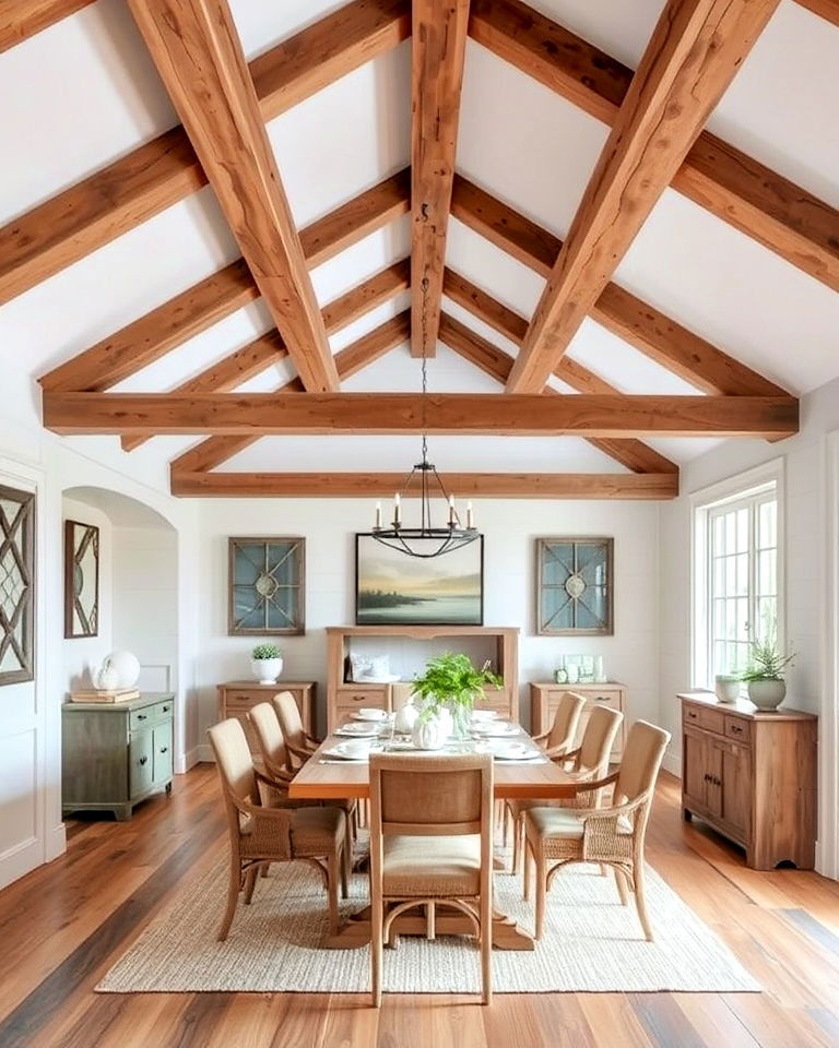 exposed wooden beams for dining room