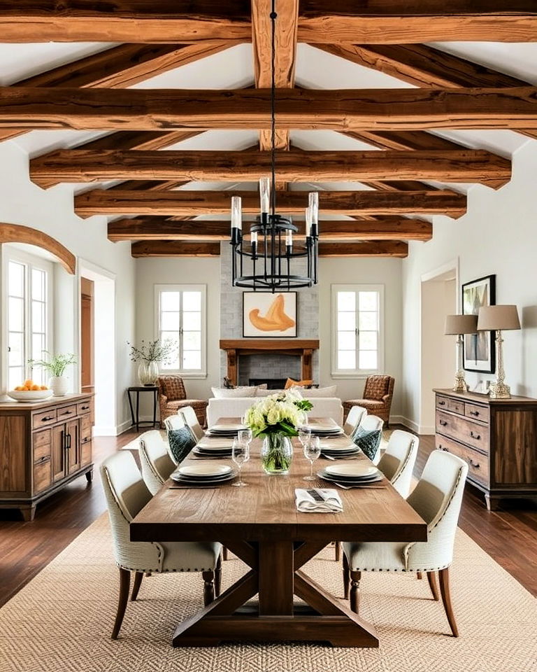 exposed wooden beams for rustic charm