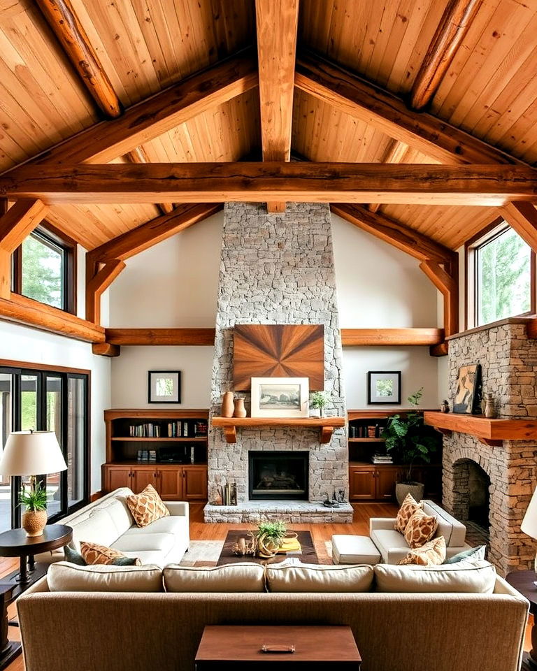 exposed wooden beams living room