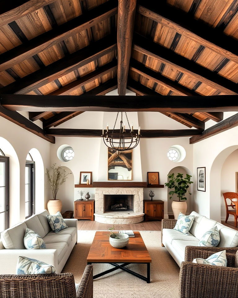 exposed wooden beams mediterranean living room