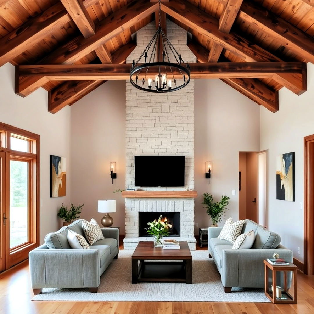 exposed wooden beams small living room