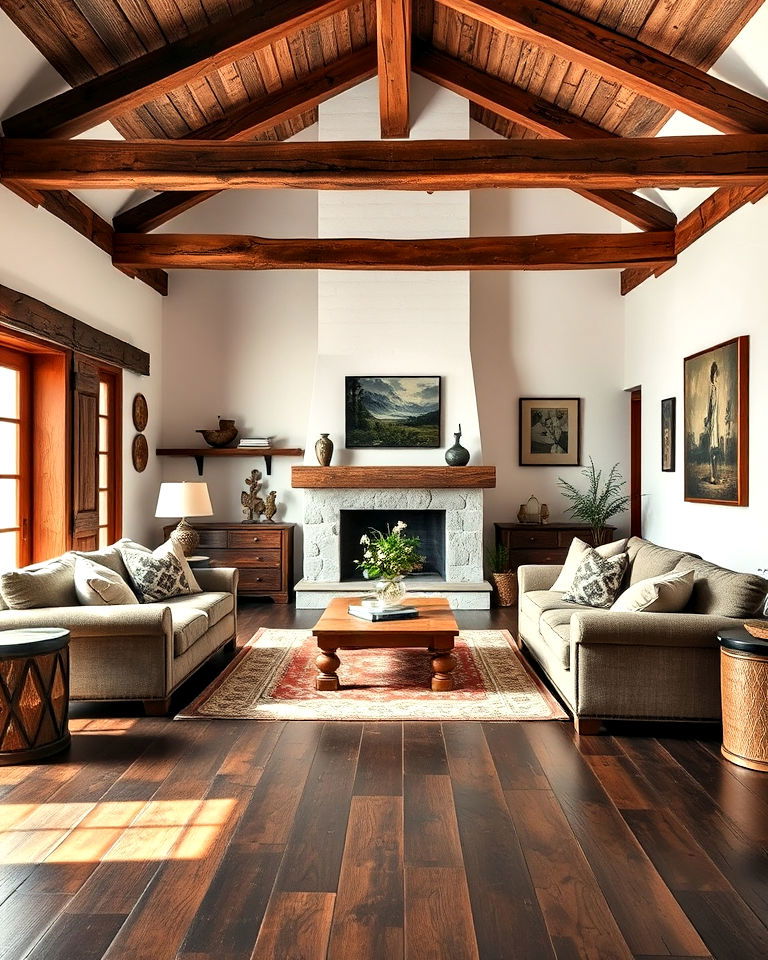 exposed wooden beams to add rustic charm