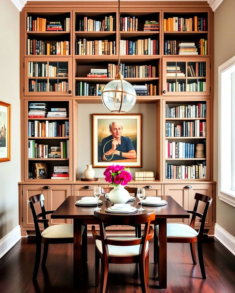 extend the bookshelves above the dining table